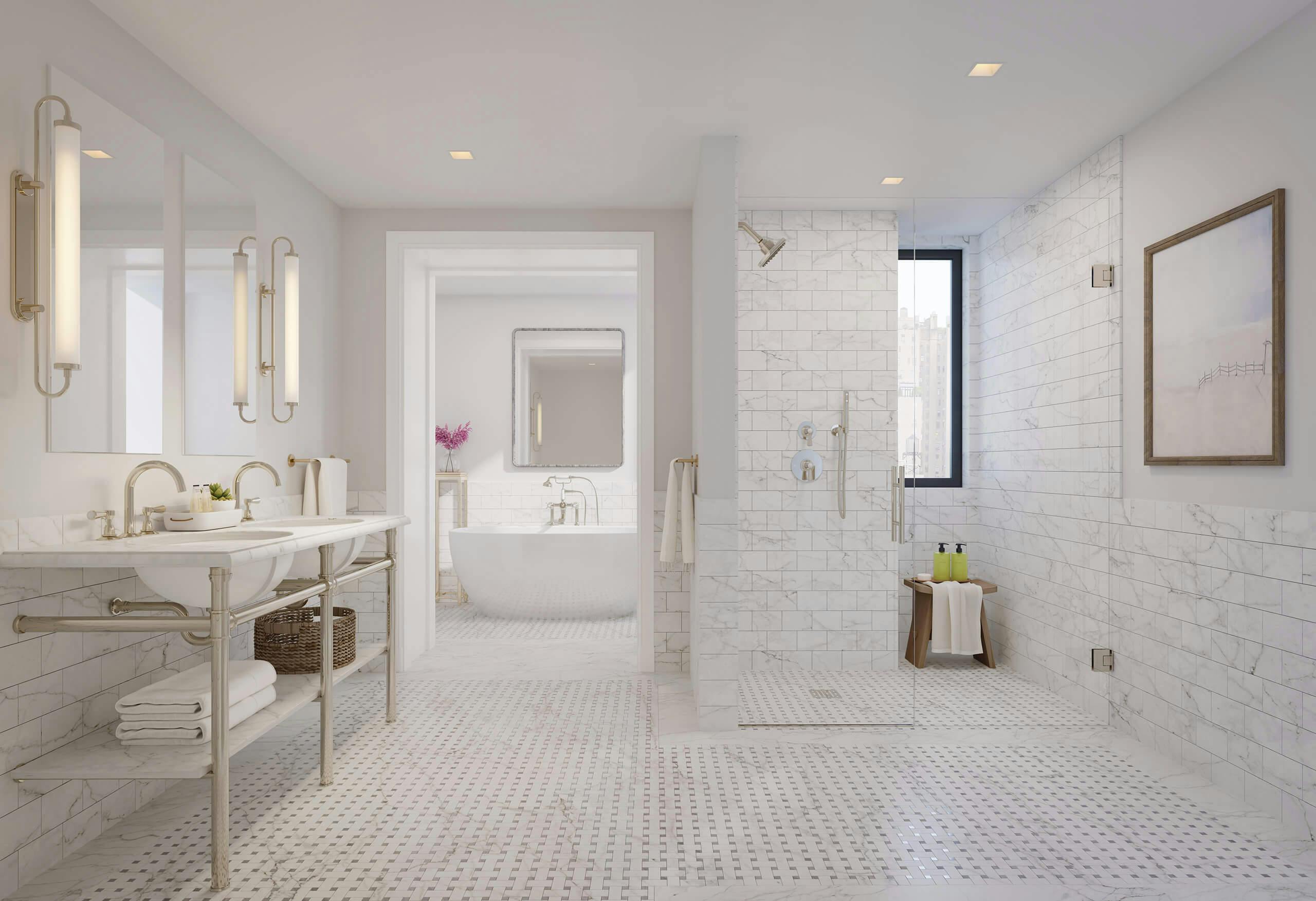 elegant white luxury bathroom at The Laney