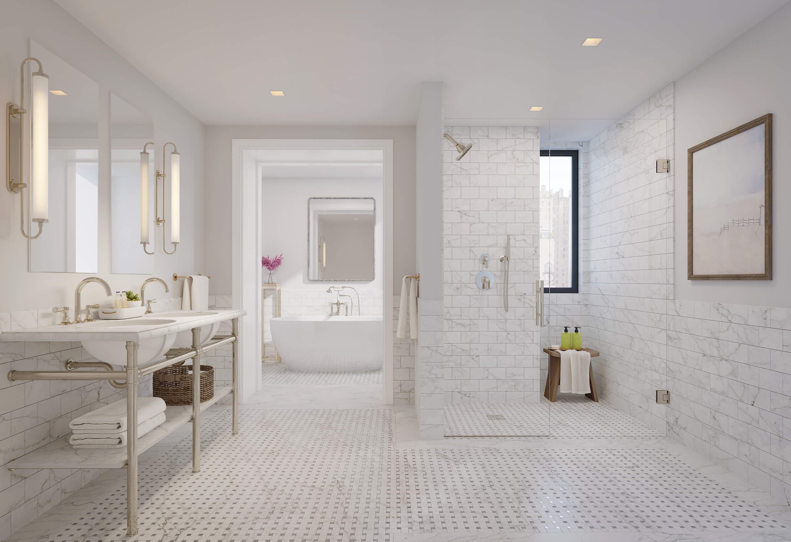 elegant white luxury bathroom at The Laney